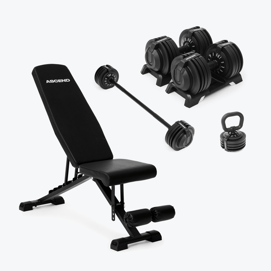 Bundle:  Ascend 3-in-1 Adjustable Dumbbells (7 to 52.5 lb) & Bench