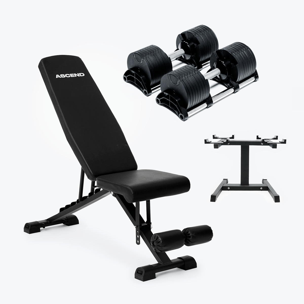 Bundle: Nuo Style Dumbbells (5 - 70 lb or 7.5-90 lb) & Bench