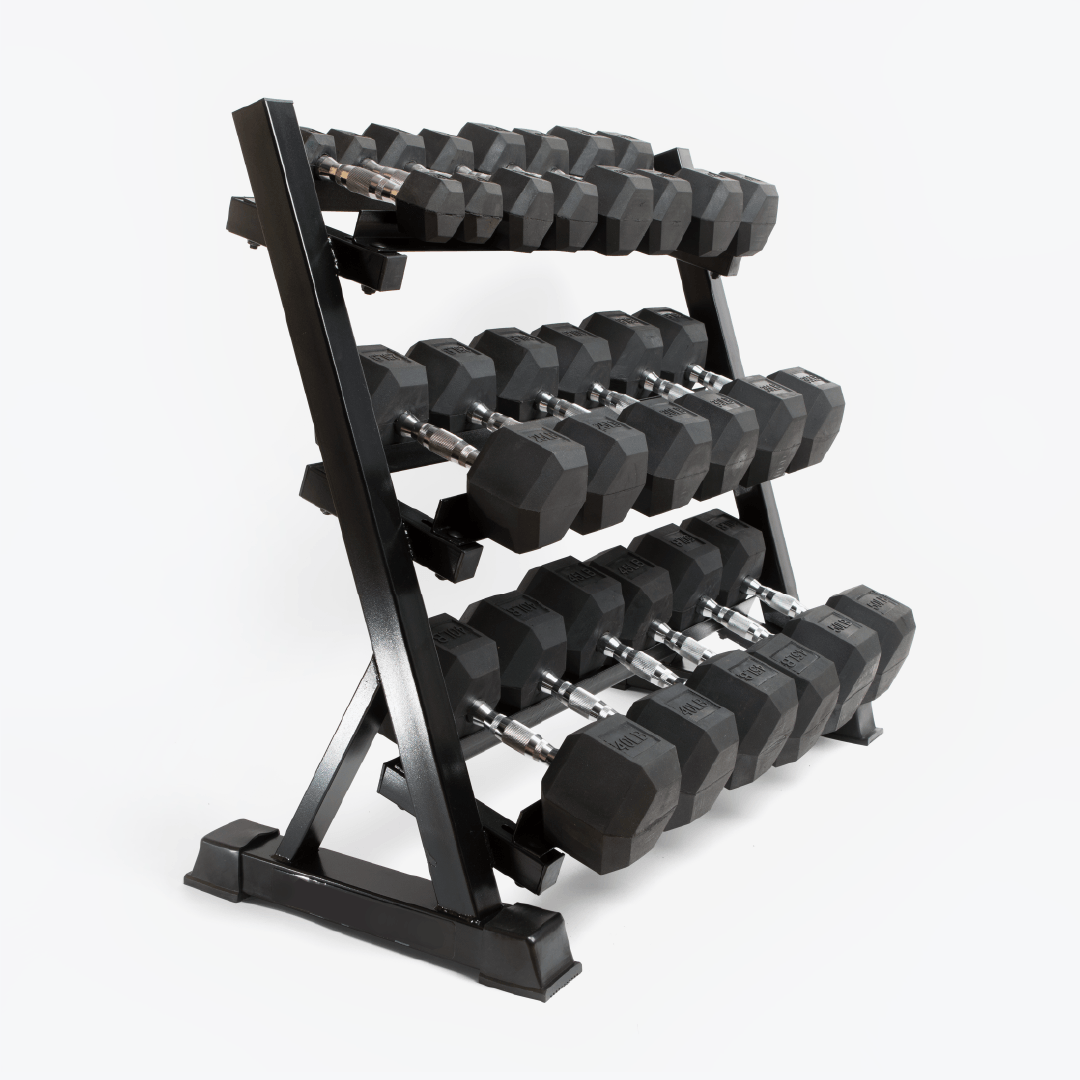Hex Dumbbell Sets With Rack: 5-25, 5-50 & 5-80 lb