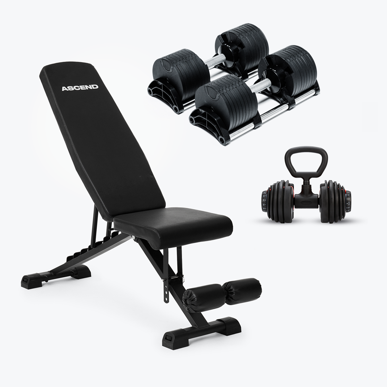 Ensembles : Haltères de Style Nuo (5 à 70 lb ou 7.5-90 lb) et banc ajustable