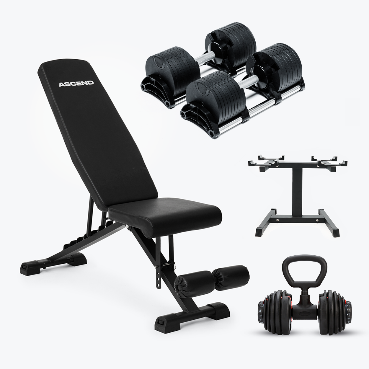 Ensembles : Haltères de Style Nuo (5 à 70 lb ou 7.5-90 lb) et banc ajustable