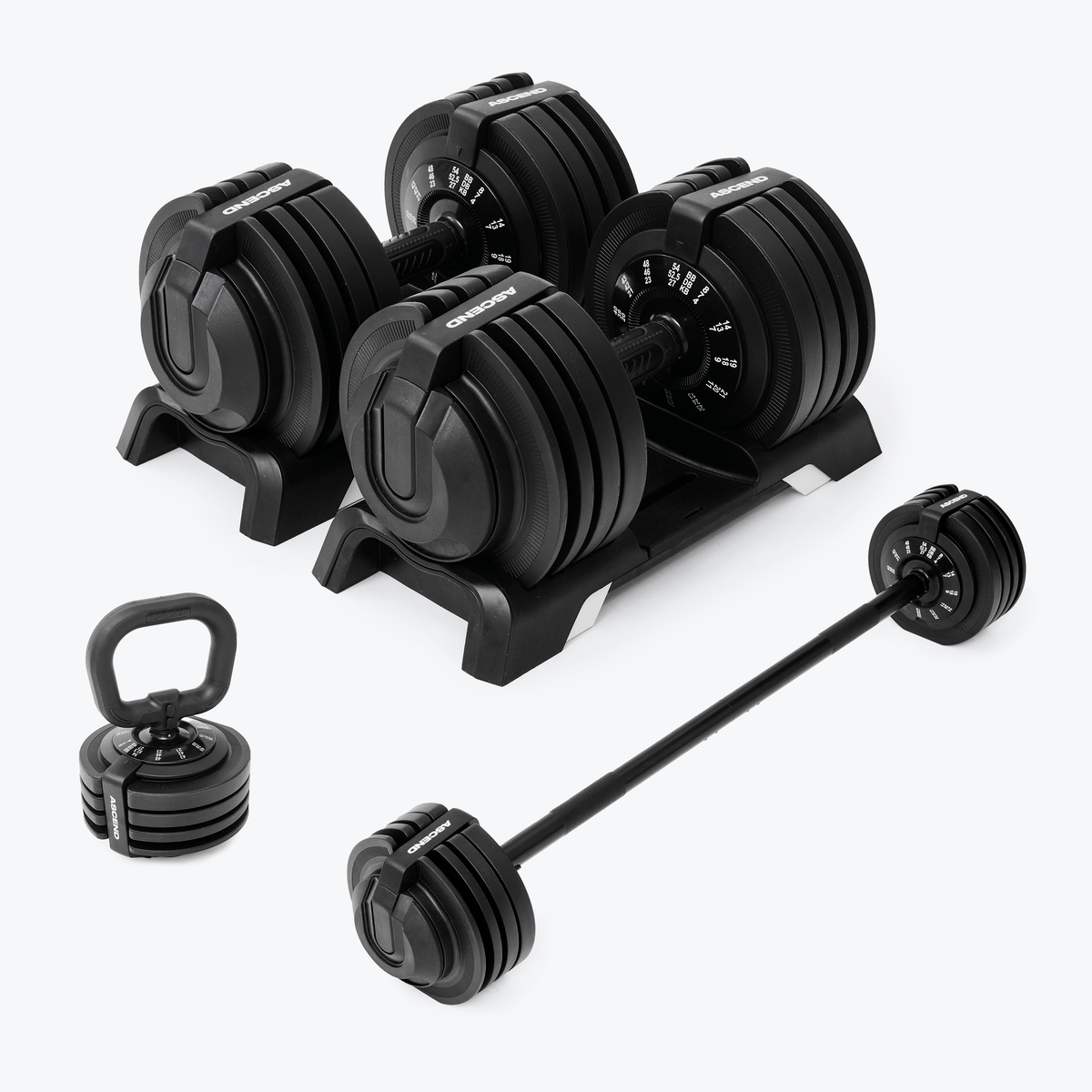 Ensembles : Haltères ajustables Ascend 3-en-1 (7 à 52,5 lb) et banc