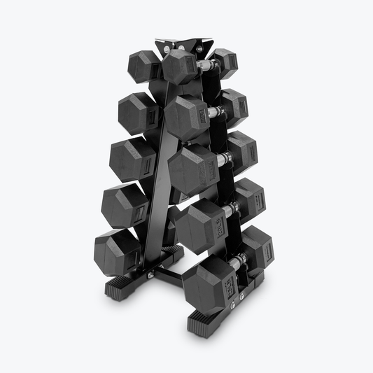 Haltères hexagonaux en caoutchouc 5 à 25 lb | Ensemble compact