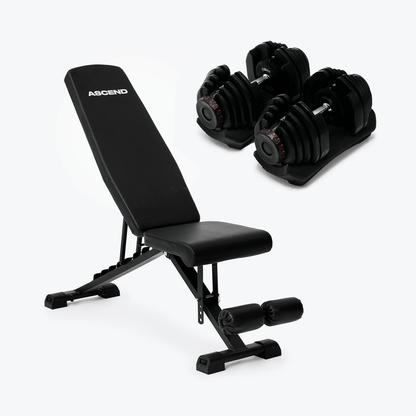 Ensemble : Haltères (10 - 90 lb) et banc ajustable
