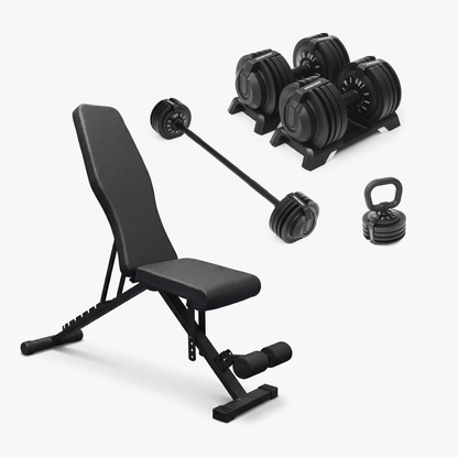 Bundle:  Ascend 3-in-1 Adjustable Dumbbells (7 to 52.5 lb) & Bench