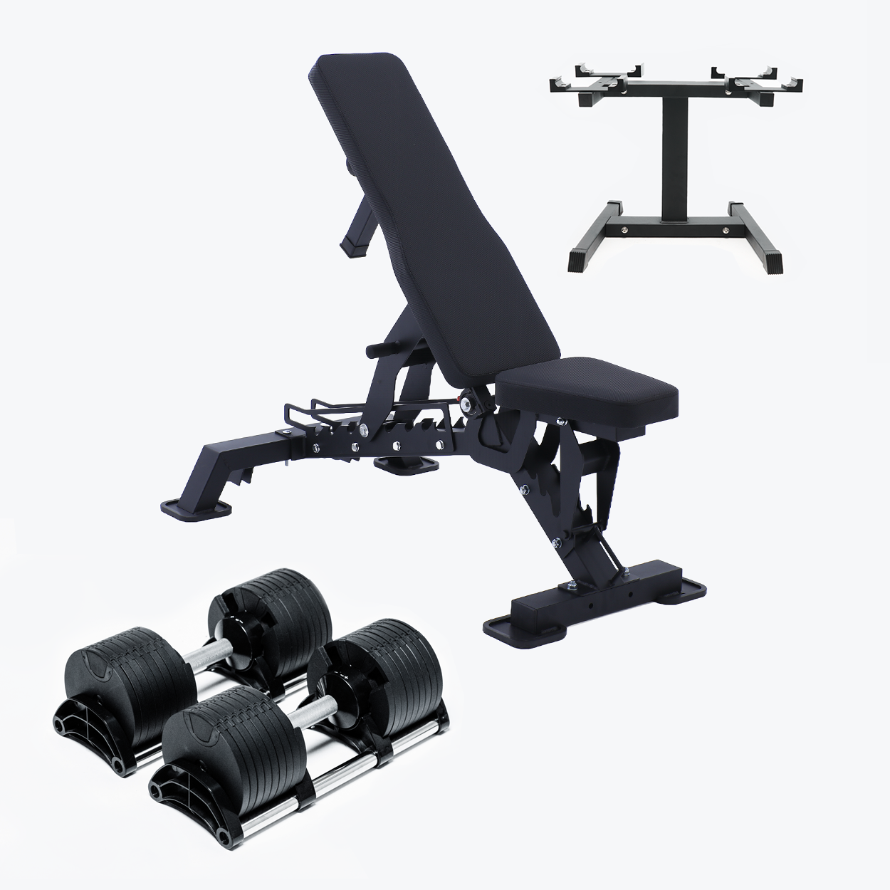 Bundle: Nuo Style Dumbbells (5 - 70 lb or 7.5-90 lb) & Bench
