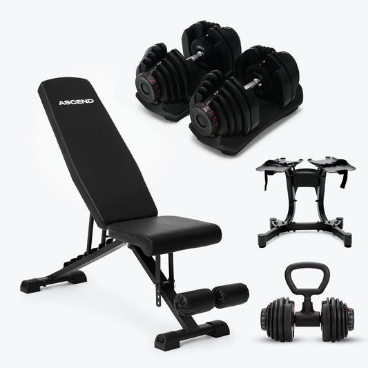 Bundle: Set of Dumbbells (10 - 90 lb) & Bench