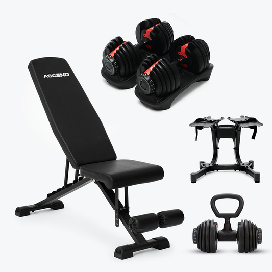 Bundle: Set of Dumbbells (5 - 52.5 lb) & Bench