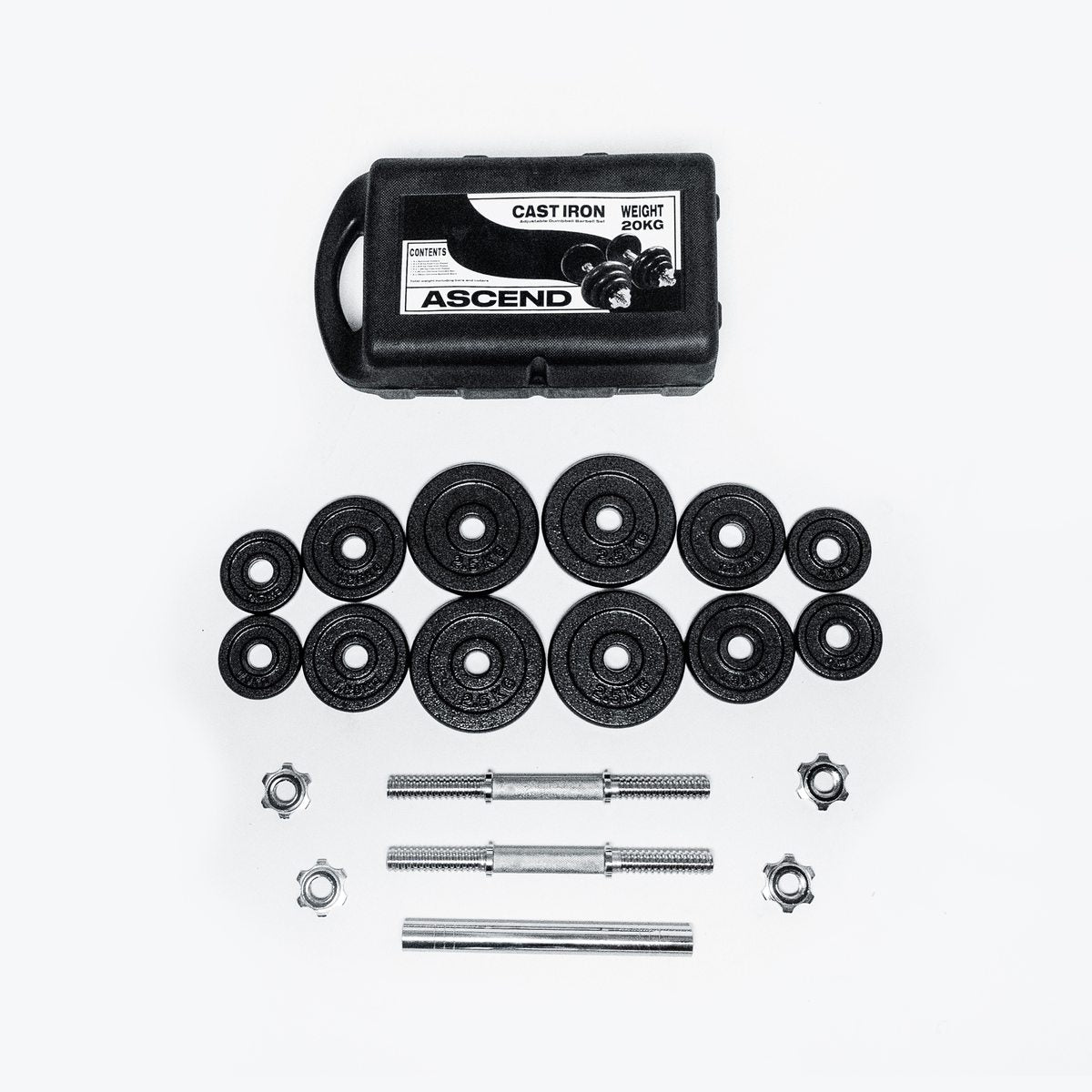 Adjustable Cast Iron Dumbbell Kit (20kg - 44lb) With Case